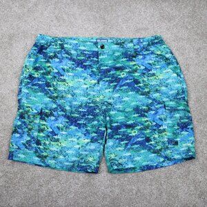 Reel Legends AOP Shorts Men 2XL XXL Blue Cargo Fish Print Polyester w/ 8" inseam